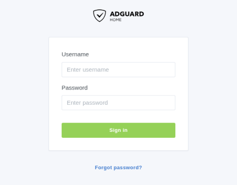 AdGuard Home login form with user name and password fields